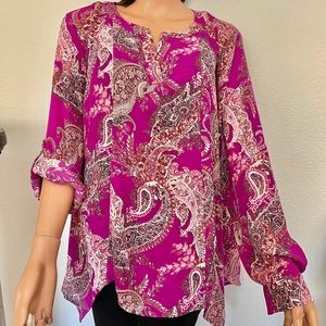 Simply Emma Plus Size 1X Tunic Paisley Purple Hip
